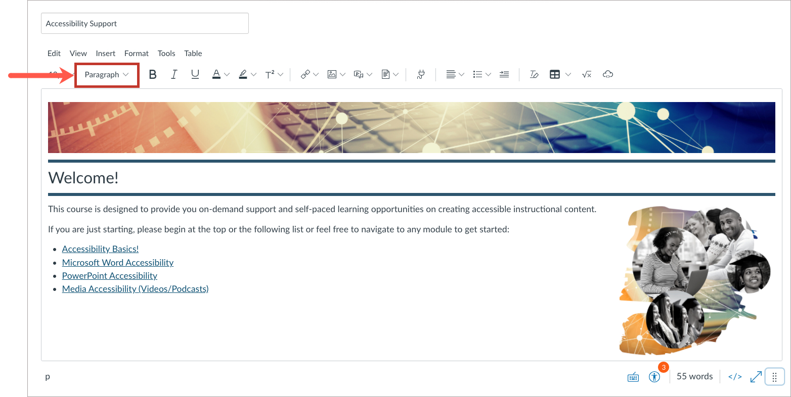 Apply heading style using Style drop-down menu