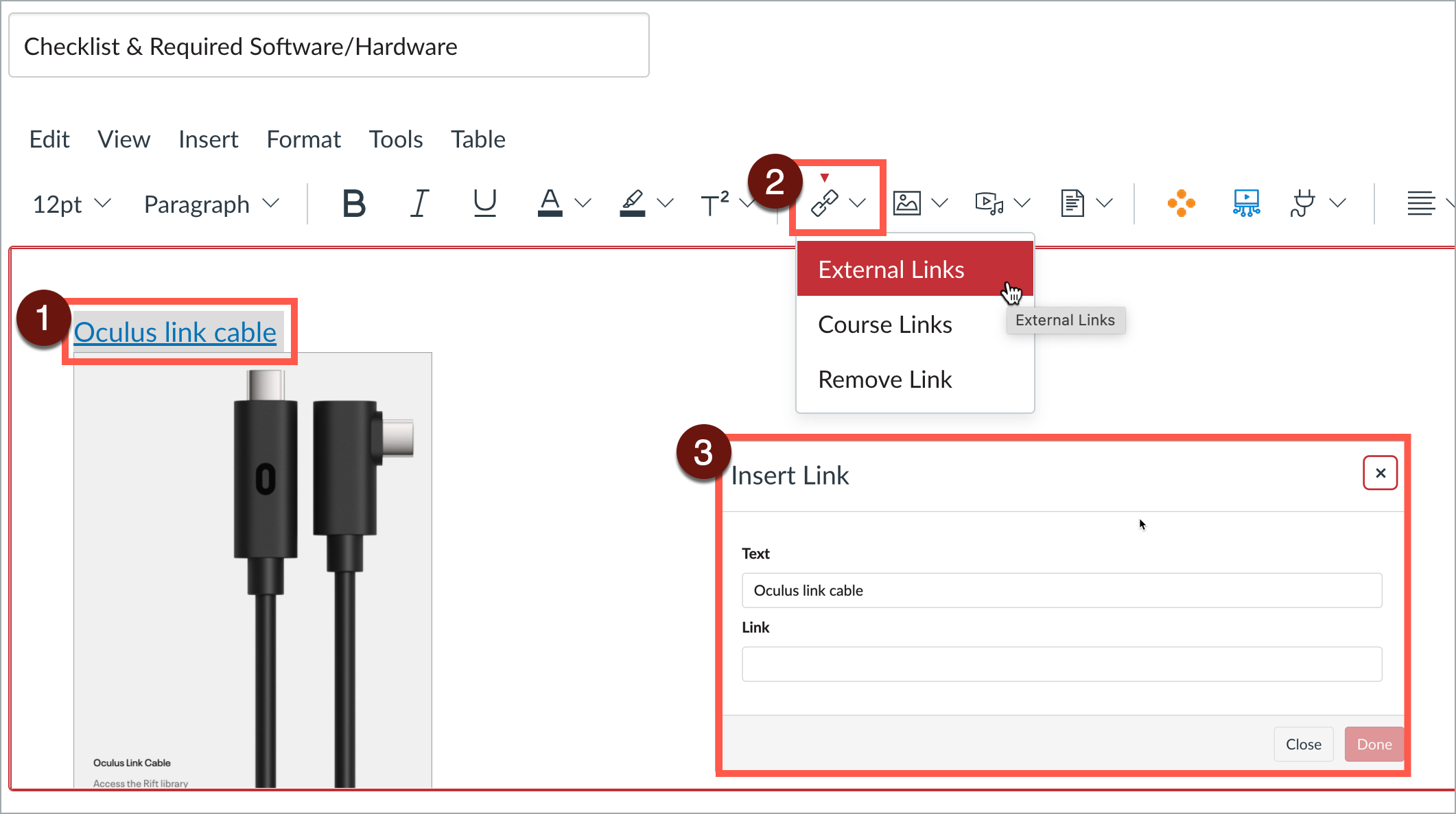 Use Link button in Canvas rich content editor to create descriptive links. 