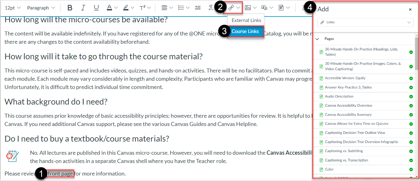 Add internal links using "Course links"